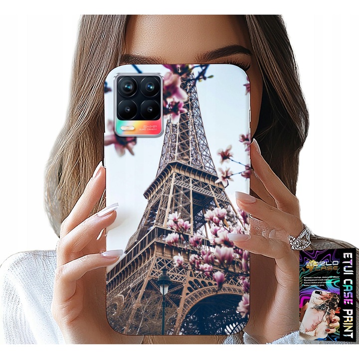Telefontok Realme 8/8 Pro, World Case, gumi, Eiffel-torony design, többszínű