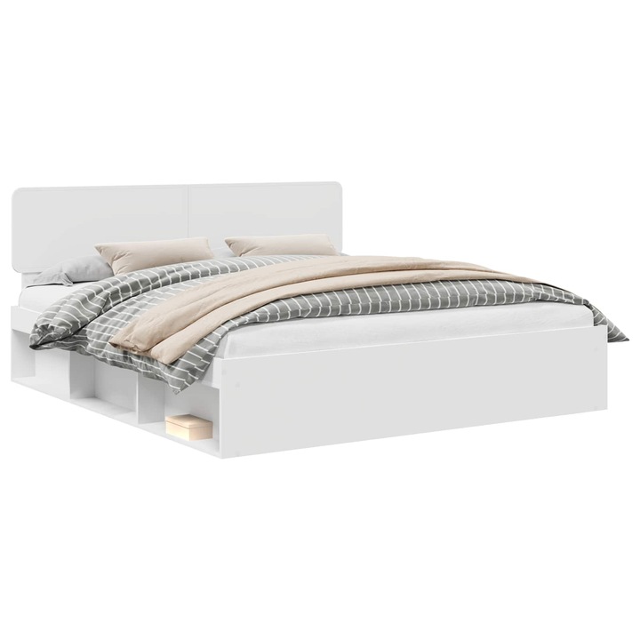 Cadru de pat vidaXL, cu headboard Alb 180 x 200 cm Lemn de pin masiv