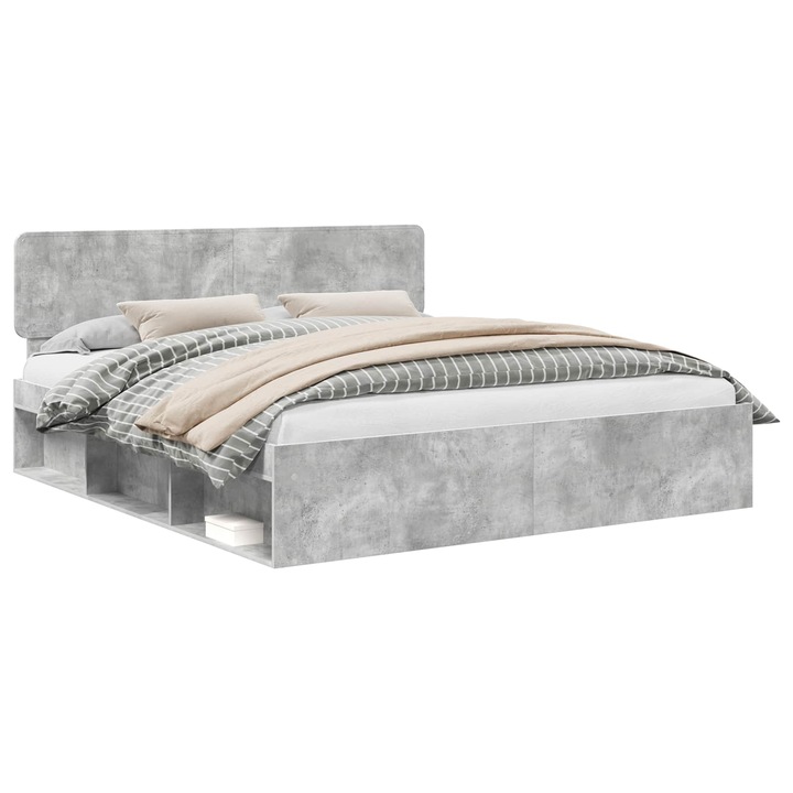Cadru de pat vidaXL, cu headboard Beton 180 x 200 cm Lemn de pin masiv