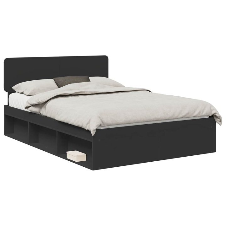 Cadru de pat vidaXL, cu headboard Negru 150 x 200 cm Lemn de pin masiv