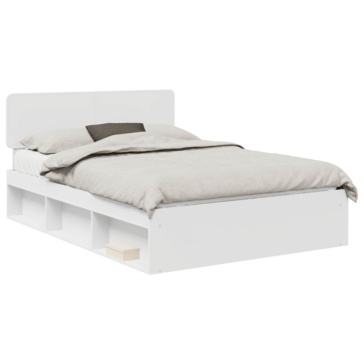 Cadru de pat vidaXL, cu headboard Alb 160 x 200 cm Lemn de pin masiv