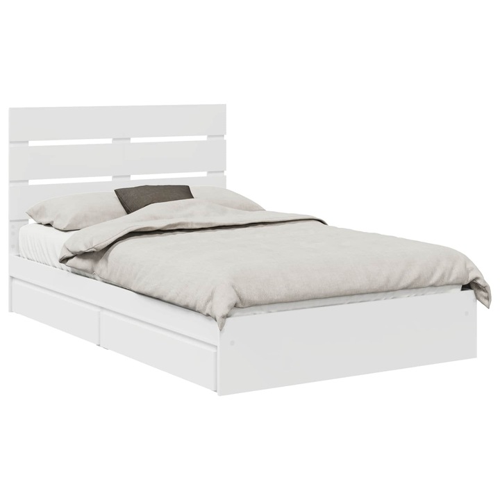 Pat cu storage vidaXL, cu headboard Alb 135 x 190 cm Lemn compozit