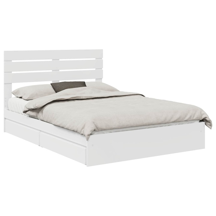 Pat cu storage vidaXL, cu headboard Alb 140 x 190 cm Lemn compozit