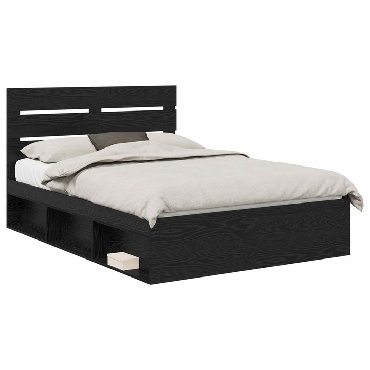 Cadru de pat vidaXL, cu headboard Negru 140 x 190 cm Lemn de pin masiv