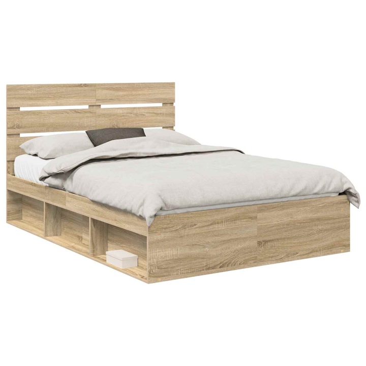 Cadru de pat vidaXL, cu headboard Sonoma 140 x 190 cm Lemn de pin masiv