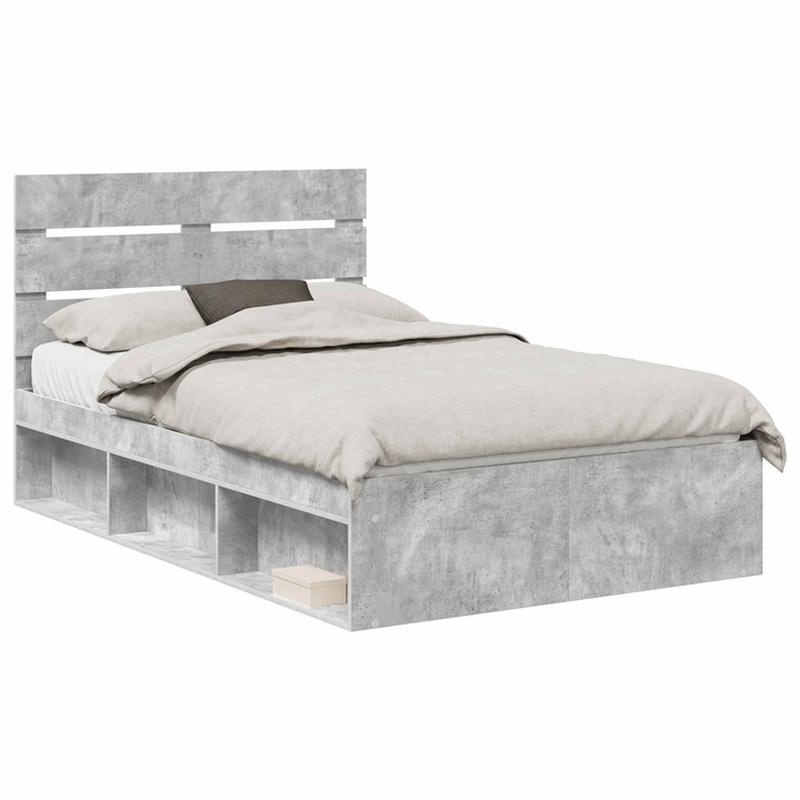 Cadru de pat vidaXL, cu headboard Beton 120 x 200 cm Lemn de pin masiv