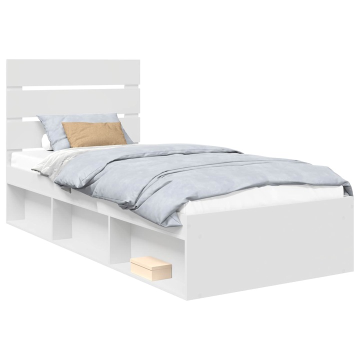 Cadru de pat vidaXL, cu headboard Alb 90 x 200 cm Lemn de pin masiv