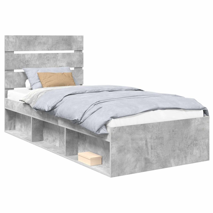 Cadru de pat vidaXL, Gri Concret 90 x 190 cm Lemn de pin masiv