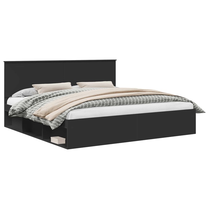 Cadru de pat vidaXL, cu headboard Negru 200 x 200 cm Lemn de pin masiv