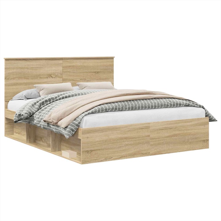 Cadru de pat vidaXL, cu headboard Sonoma 160 x 200 cm Lemn de pin masiv