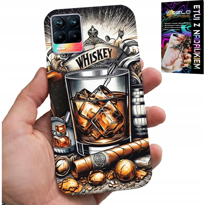 World Case telefontok Realme 8/8 Pro készülékhez, whisky nyomtatással, szilikon, 0,2 mm