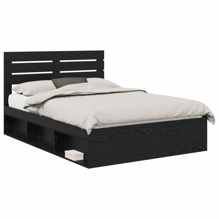 Cadru de pat vidaXL, cu headboard Negru 140 x 200 cm Lemn de pin masiv
