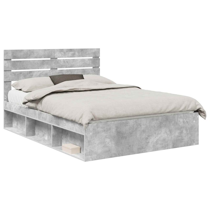 Cadru de pat vidaXL, cu headboard Beton 160 x 200 cm Lemn de pin masiv