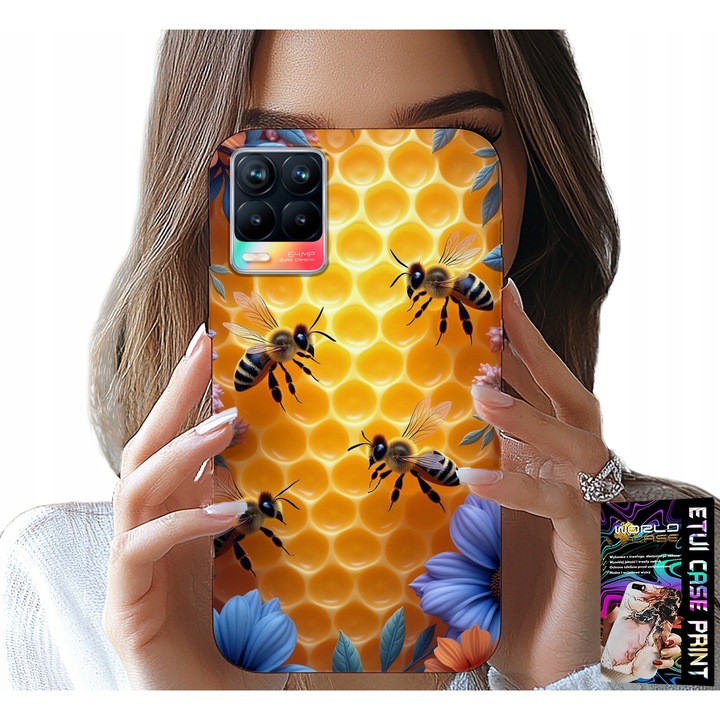 World Case telefontok Realme 8/8 Pro készülékhez, méh mintás, szilikon, többszínű