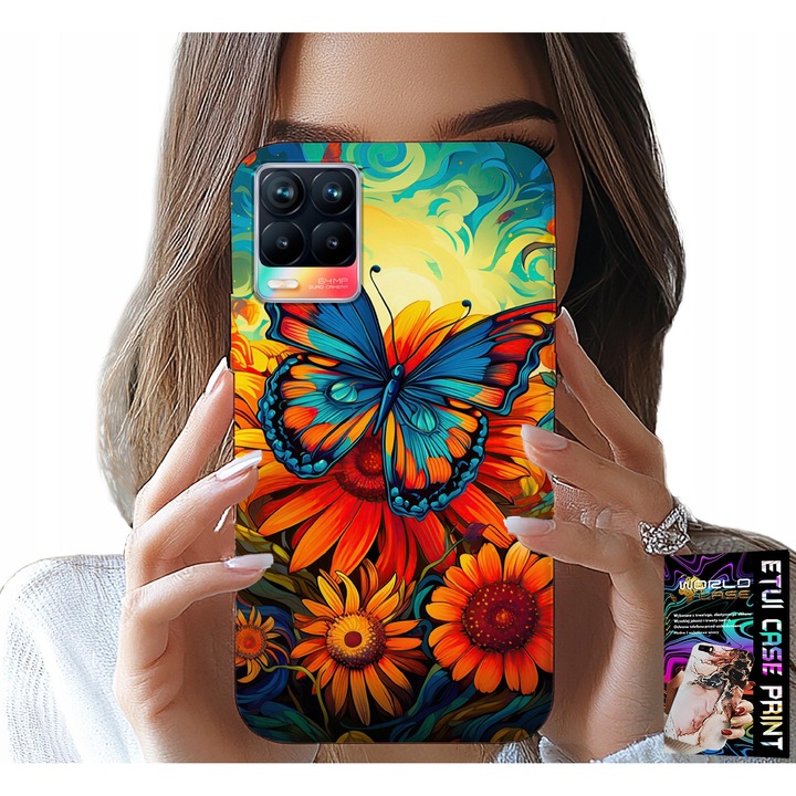 Tok Realme 8/8 Pro készülékhez, World Case, gumi, rózsaszín virágmintás, 0,2 cm