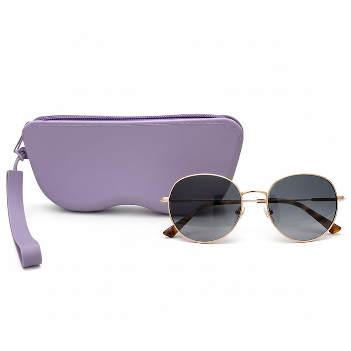 Husa Etui Ochelari Stylion model ET-139C Violet Silicon Moale Rezistent Protectie Anti-Zgarieturi Apa Cu Maner Portabil Design Elegant Pentru Vedere Soare 17.5x8.3x2cm