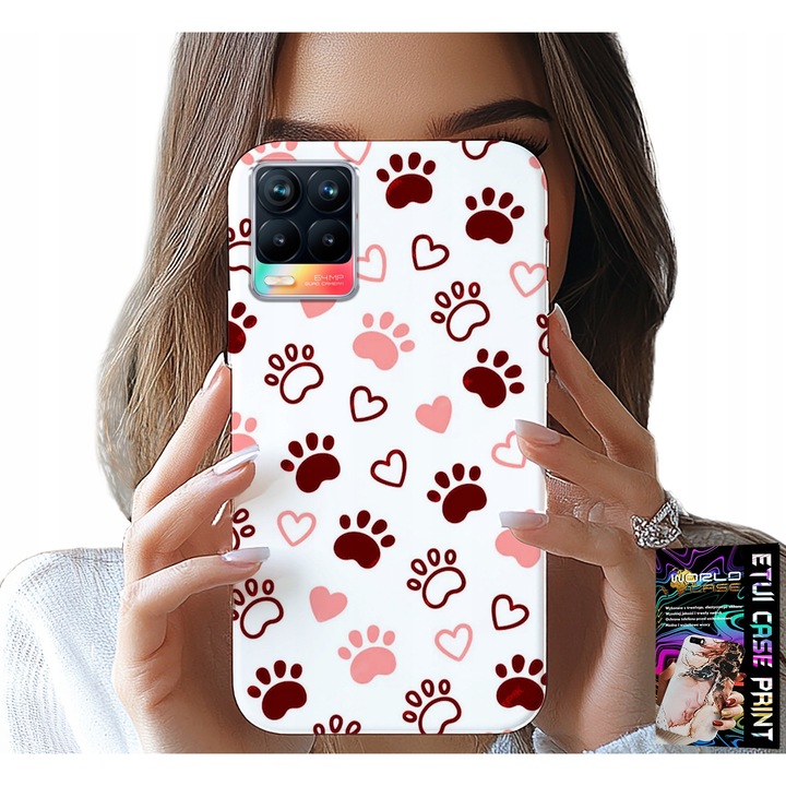 Tok Realme 8/8 Pro, World Case, szilikon, kutyás és macskás mintával, fehér