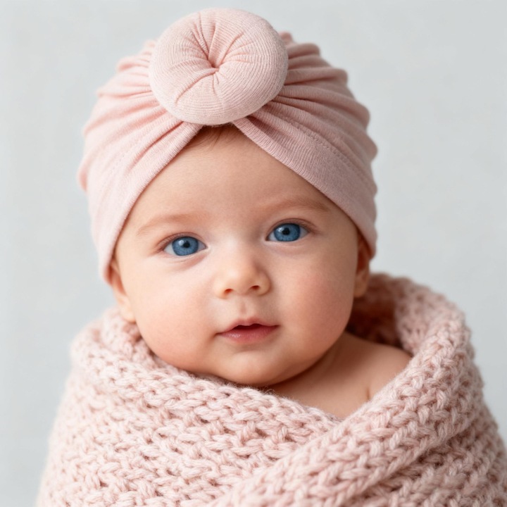 Бебешка бонета, детска шапка, памучна, еластична и регулируема, комплект от две, подходяща за бебета на възраст между 0 и 36 месеца, Розова