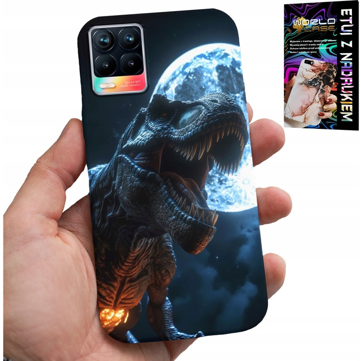 Etui telefon, World Case, pentru Realme 8/8 Pro, imprimeu dinozaur, silicon