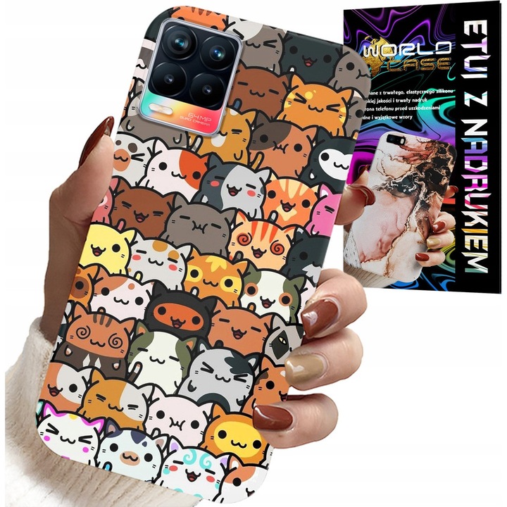 Telefontok Realme 8/8 Pro, World Case, aranyos macskanapló, szilikon, színes