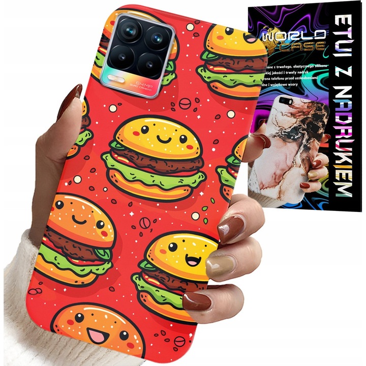 World Case telefontok, Realme 8 / 8 Pro-hoz, burger mintás, szilikon, karcolásvédelem
