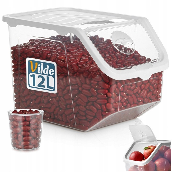 Set Recipient Pentru Legume Si Fructe Cu Masura, Vilde, 12 L, 34x23x23 cm, Transparent, Ventilatie Reglabila, Rezistent La Temperaturi De La -20°C La 100°C, Fara Bpa, Transparent/Alb