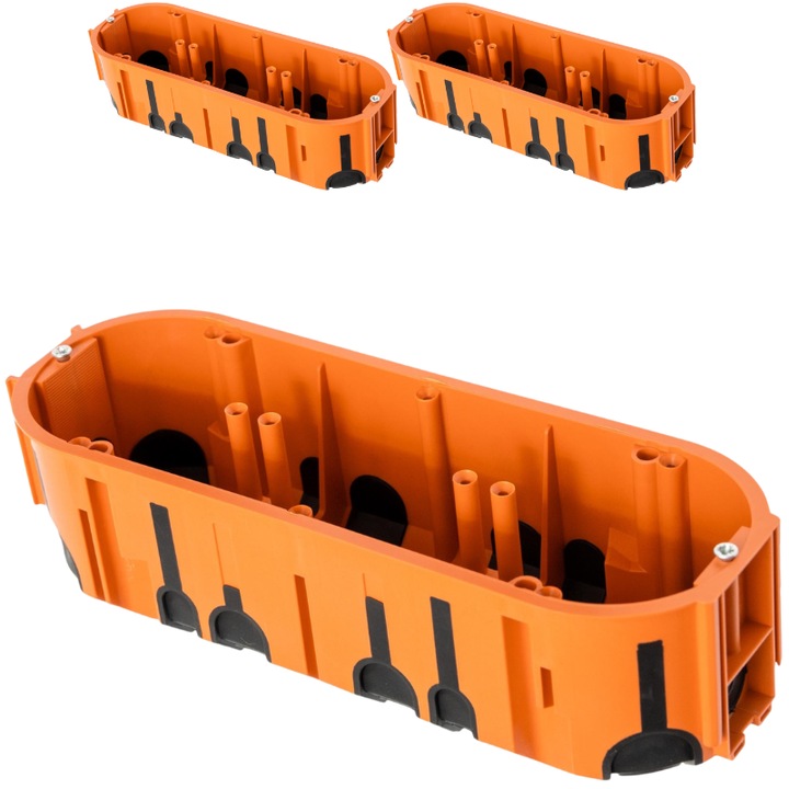 Doza de Derivatie Standart schuko 3 posturi, Set ( 2 Bucati) Interconectabile cu Presetupe De Cauciuc 60x217mm ProDuo Portocalie