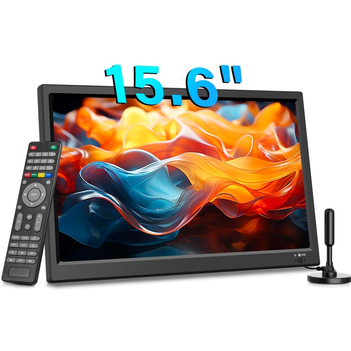 Televizor portabil KCR, DVB-T2, HDMI/USB, negru, 39,6 cm