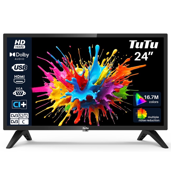 Televizor LED Tutu 24 inch, HD, 60 cm, tuner triplu, HDMI