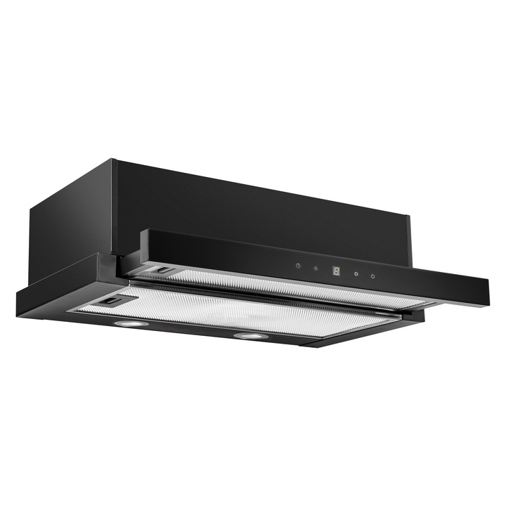 Hota incorporabila decorativa Beko BHCB96641BBHS, Putere de absorbtie 715 mc/h, HeatSense, Air Cleaning Mode, Booster, Lumina ajustabila, Negru