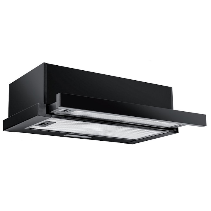 Hota Incorporabila Telescopica FIREGAS ESH04S60AC, 60 cm, 350 mc/h, Recirculare si Evacuare Aer, 2 Filtre de Carbon, 2 Trepte de Putere, Iluminare LED, Set de Instalare Inclus, Inox