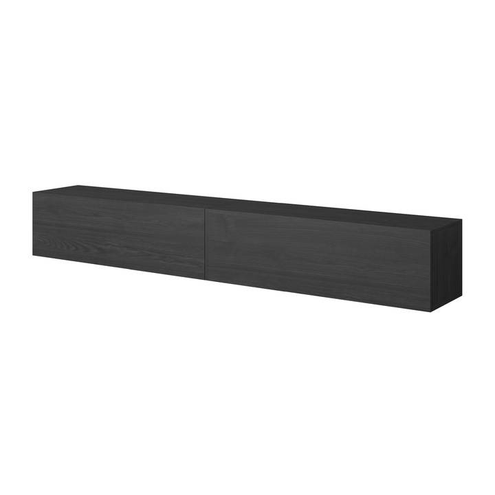 Comoda TV Selsey Bisira 200 cm, MDF, 2 usi, negru, 200x40x45cm