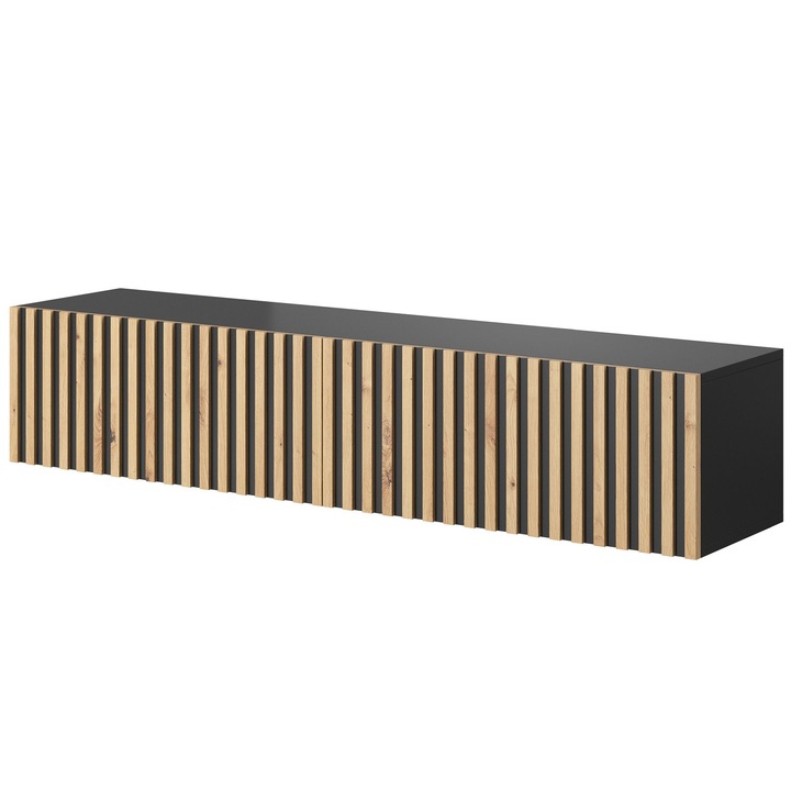 Comoda TV Selsey Telire, 138x40x35cm, negru, aspect lemn de stejar