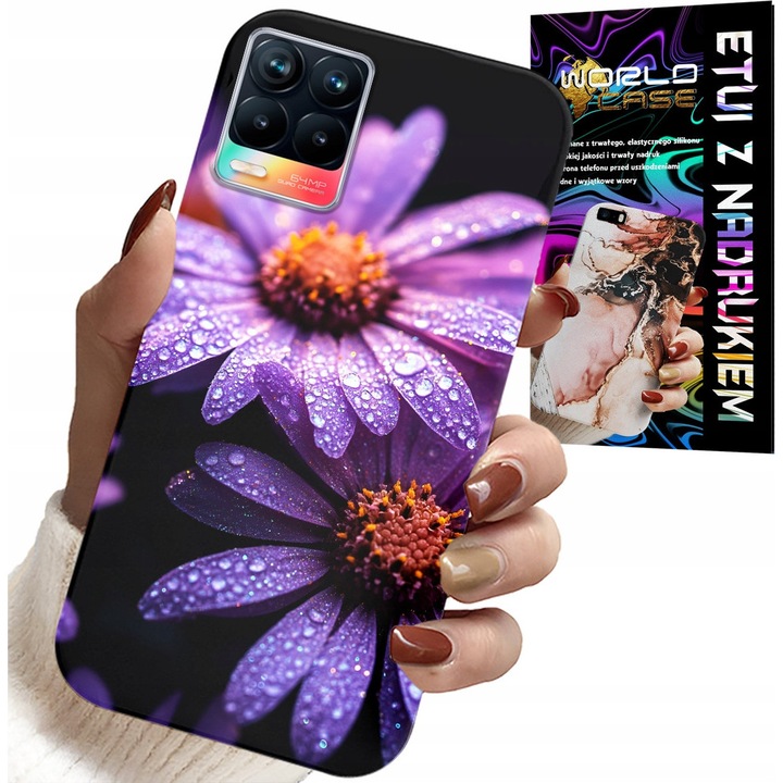World Case telefontok Realme 8/8 Pro készülékhez, rózsaszín virágokkal, szilikon