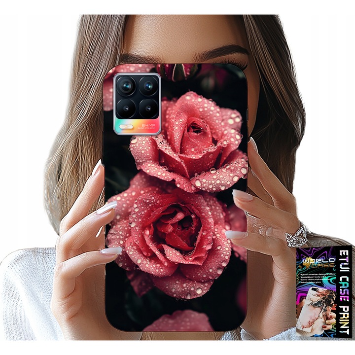 Telefontok Realme 8 / 8 Pro, World Case, rózsaszín, virágmintás, szilikon
