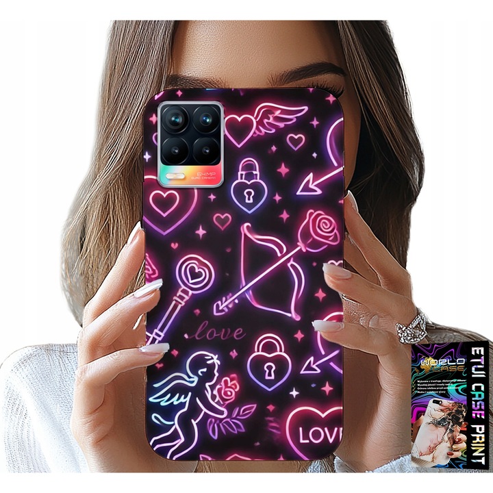 World Case telefontok Realme 8/8 Pro készülékhez, farkas és ámor mintás, szilikon