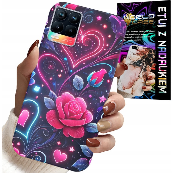 Realme 8/8 Pro telefontok, World Case, rózsaszín, szilikon, egyedi nyomtatás