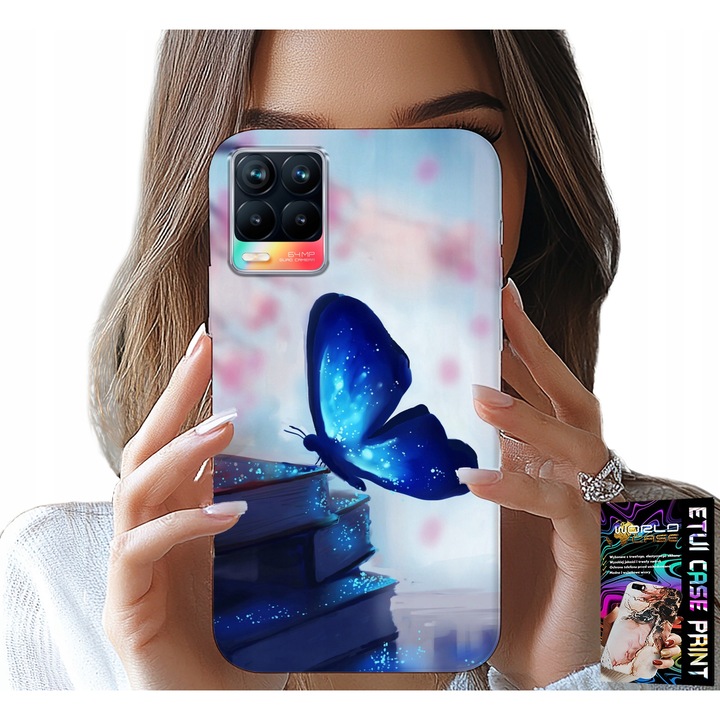 Telefontok, World Case, Realme 8/8 Pro, pillangómintás, szilikon, kék