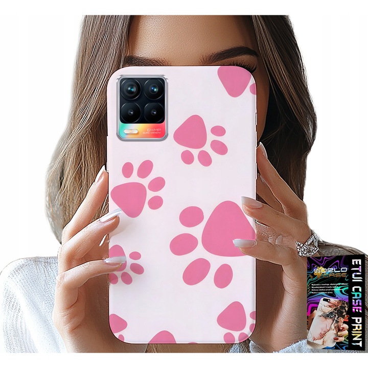 Telefontok, World Case, Realme 8/8 Pro, szilikon, rózsaszín kutyamancs mintával