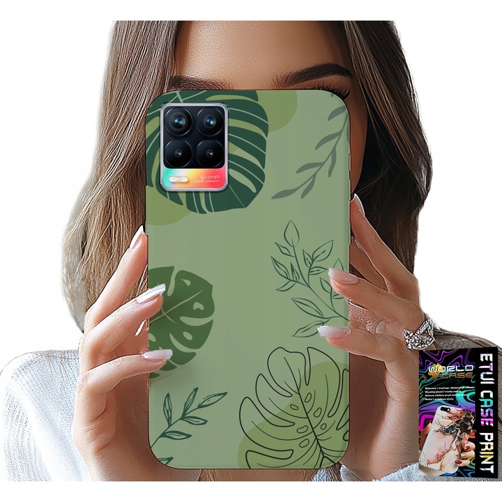 Telefontok, World Case, Realme 8/8 Pro, zöld levélmintás, szilikon