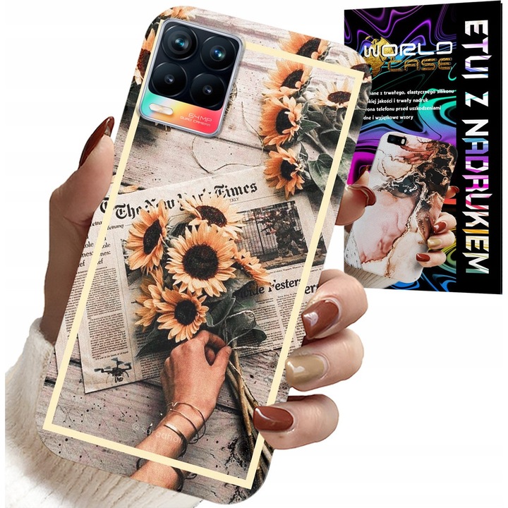 World Case telefontok Realme 8/8 Pro készülékhez, virágmintás, szilikon, 0,2 mm