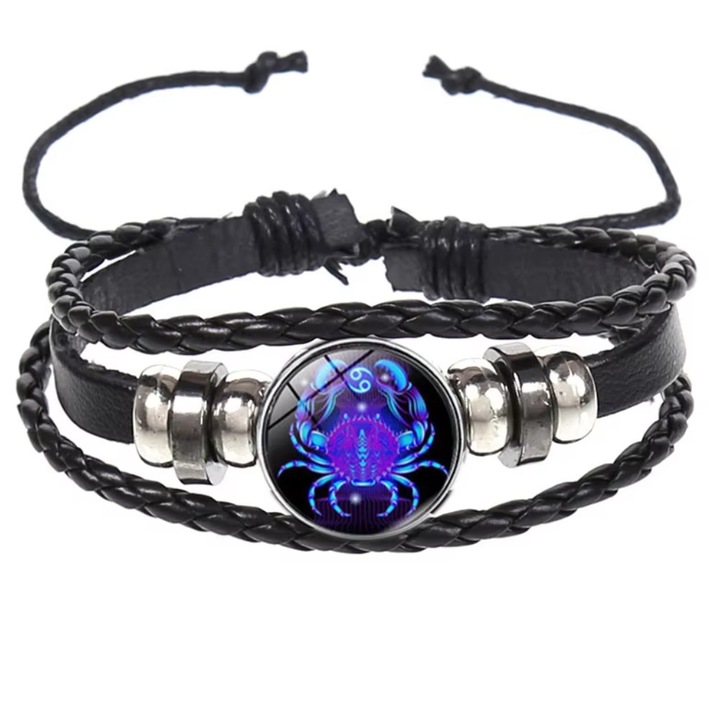 Bratara Zodiacala Rac, Piele PU, Orgonit, fosforescenta, dimensiune reglabila