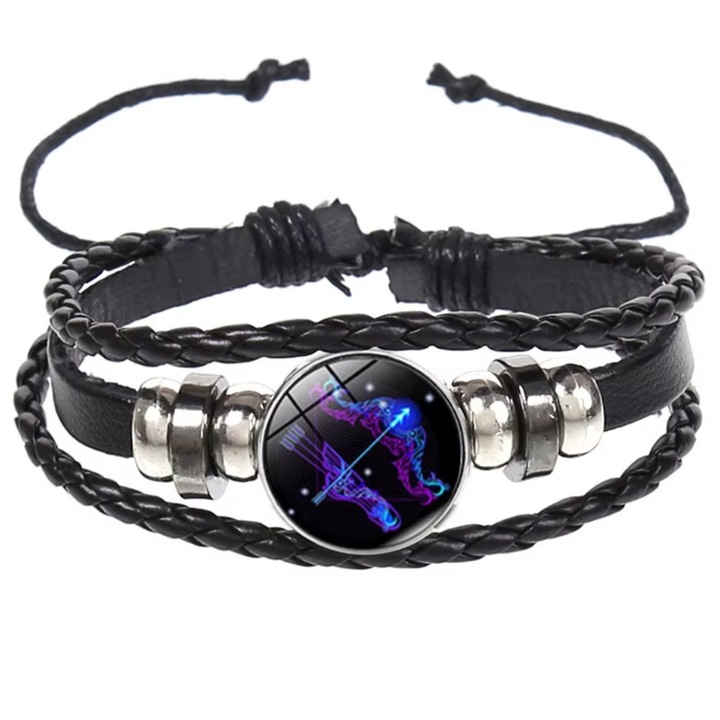 Bratara zodiacala fosforescenta Sagetator, Piele PU, Orgonit, dimensiune reglabila