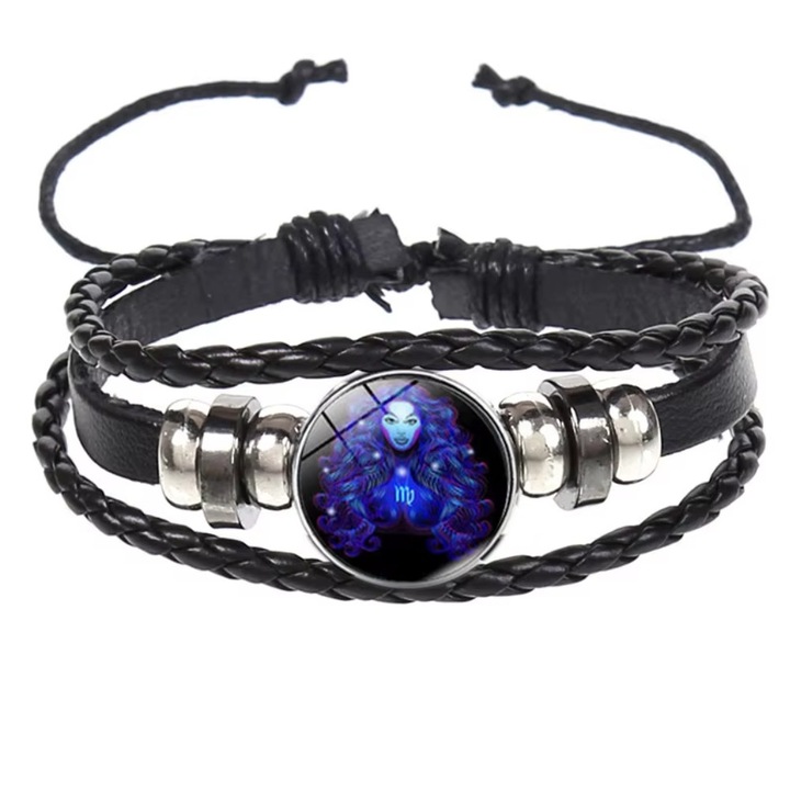 Bratara zodiacala Fecioara, piele PU, orgonit, fosforescenta, dimensiune reglabila