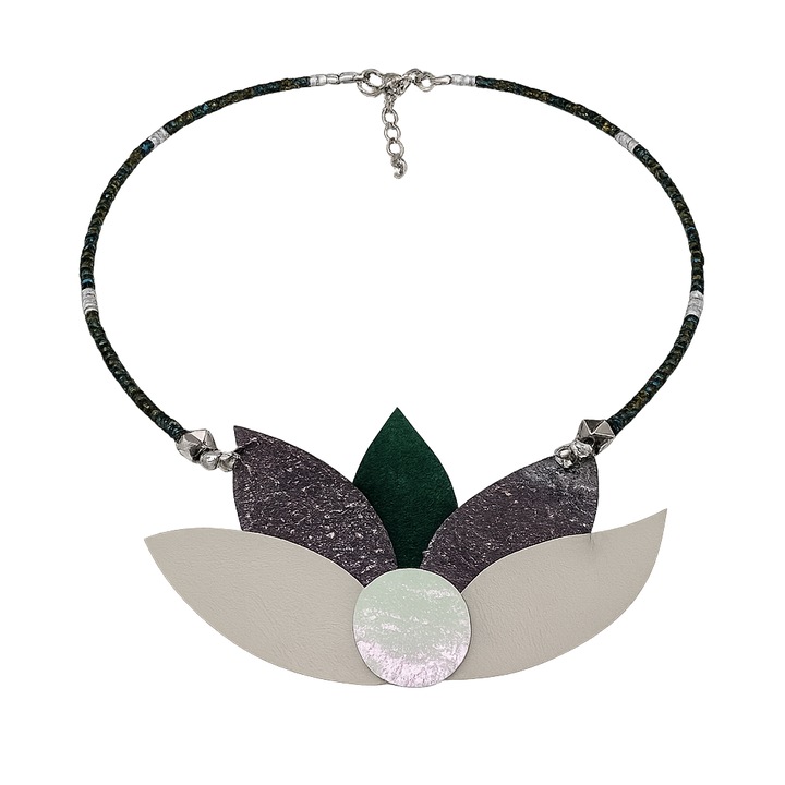 Colier handmade, Amma Design, Floare de Piele, piele naturala, unicat