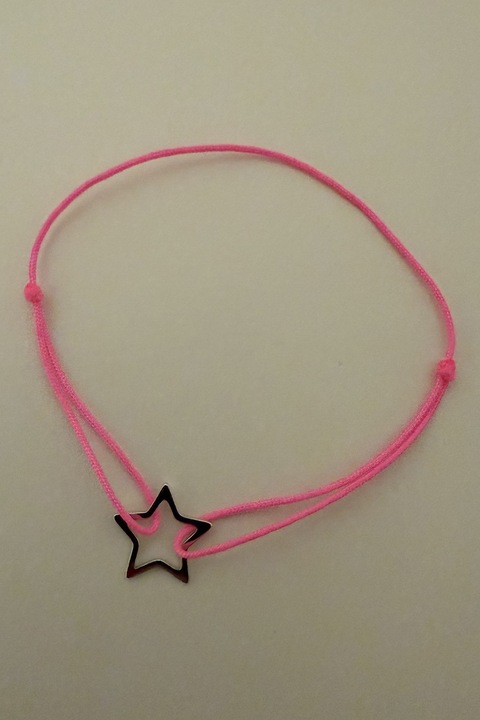 Rain Jewelry, Bratara din material textil cu inchidere glisanta si decorata cu talisman in forma de stea, Auriu, Roz