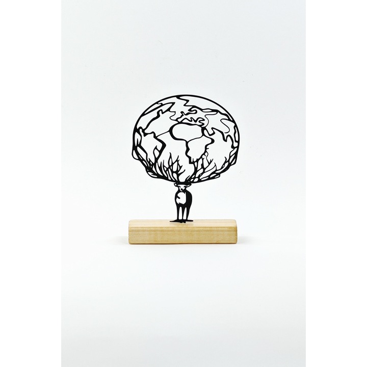 Decoratiune mobila World Animal, Brand Fetisshop, Negru/Maro, Lemn si PLA, Dimensiunea 14x19, 5cm