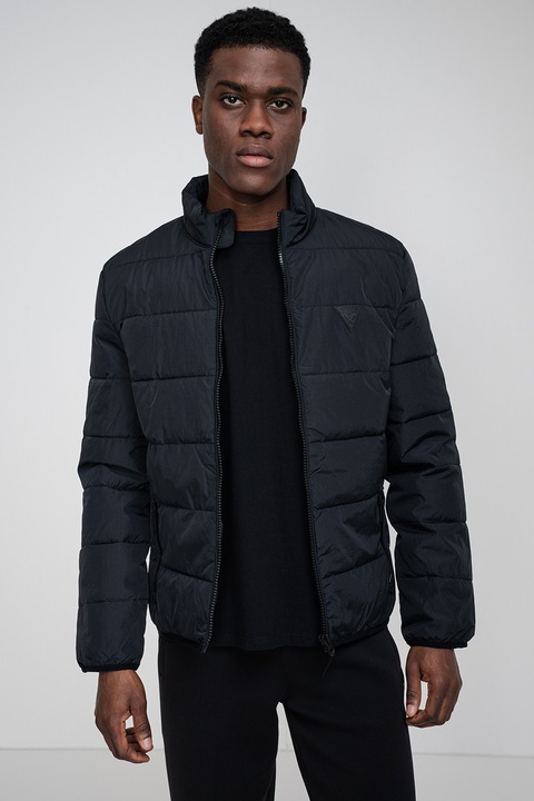 GUESS, Jacheta regular-fit cu fermoar, Negru