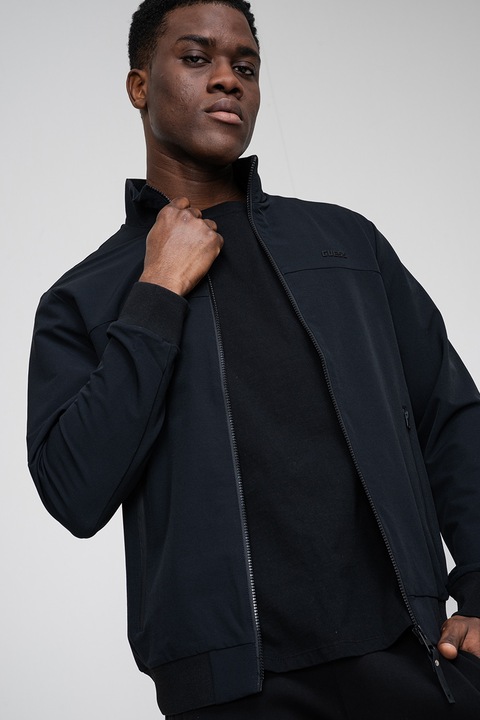 GUESS, Jacheta cu logo, pentru fitness, Negru, M