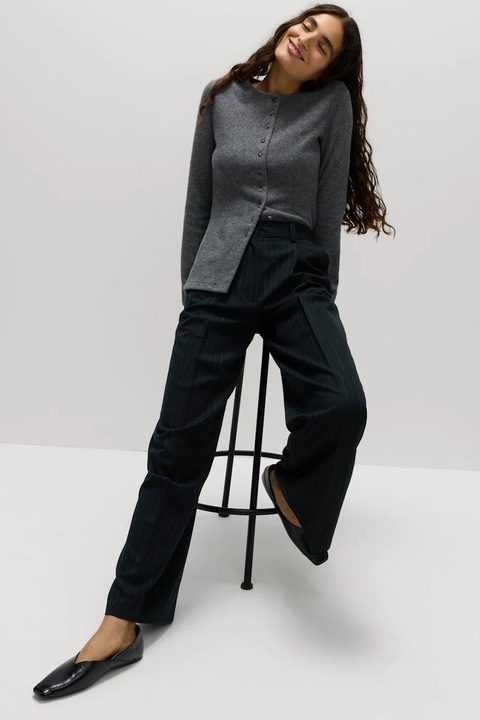 Marks & Spencer, Pantaloni cu croiala ampla si model in dungi, Negru